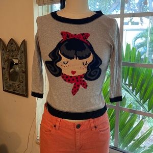 VTG Florence Girl Graphic KNIT Pullover Sweater - Size XXS